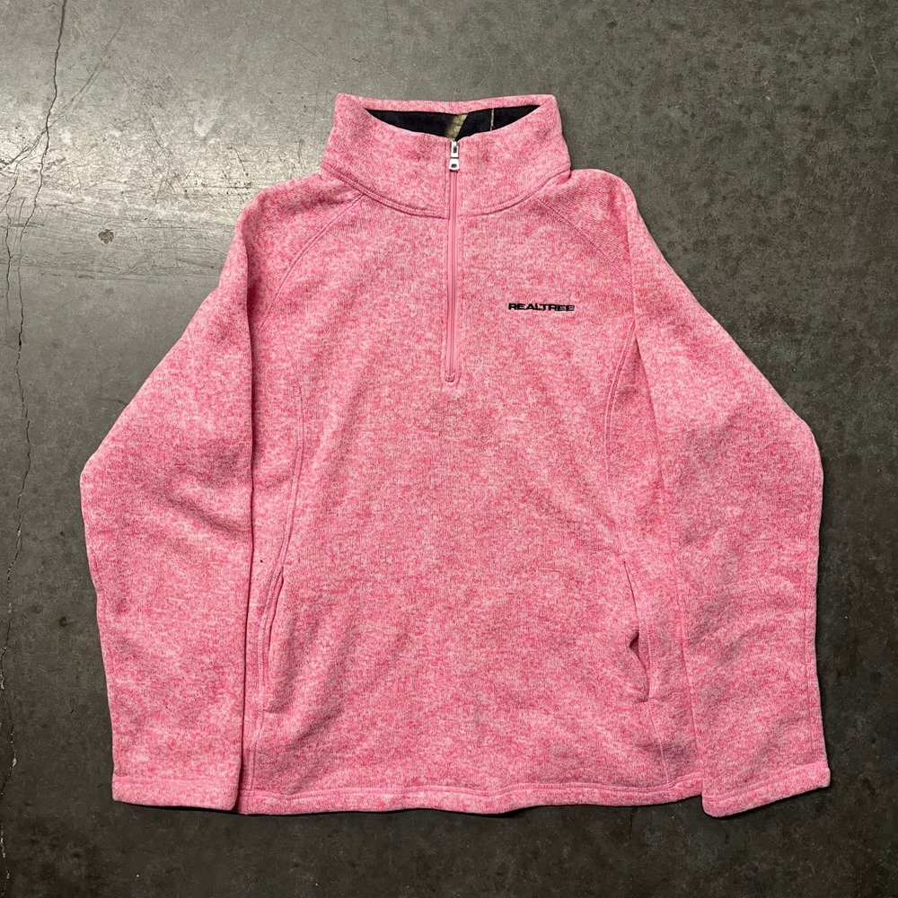 Realtree Pink Marl Quarter Zip Pullover Sweater Camo Trim XL RN 91497